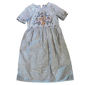 ▶️ Pologram ◀️ Blue and White Striped Embroidered Dress